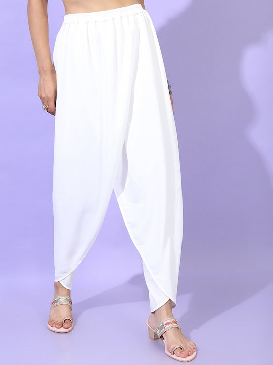 Vishudh Women White Printed High-Low Kurta With Dhoti Pants