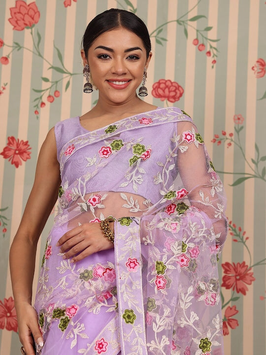 House of Pataudi Embellished Embroidered Net Saree