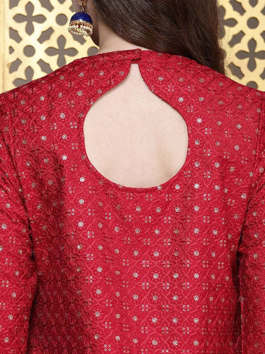 House of Pataudi Ethnic Motifs Embroidered Regular Sequinned Jashn Kurti With Trousers