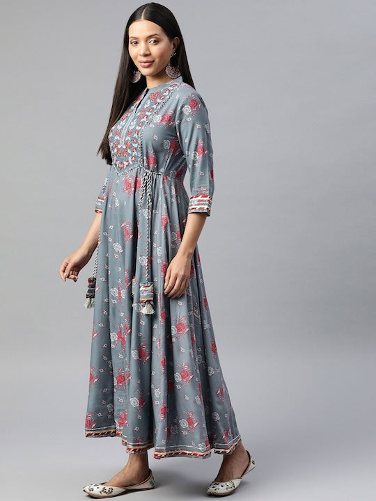 Readiprint Fashions Floral Embroidered Fit & Flare Maxi Ethnic Dress