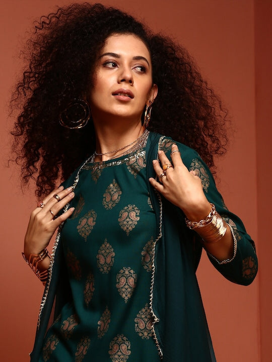 IMARA Ethnic Motifs Printed Kurta & Trousers With Dupatta