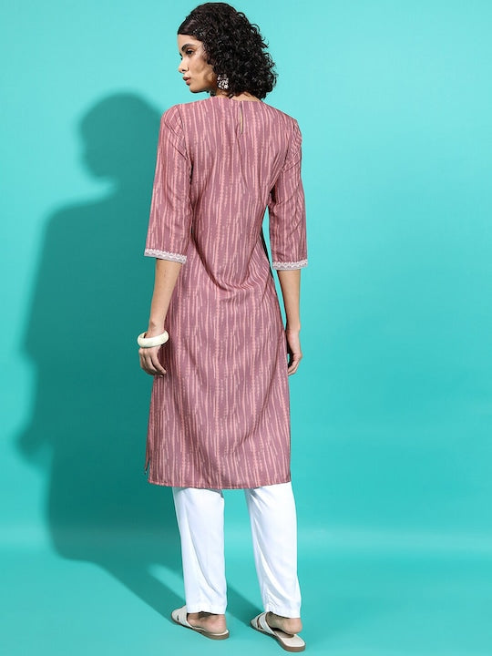 Vishudh Brown Abstract Printed Straight Kurta