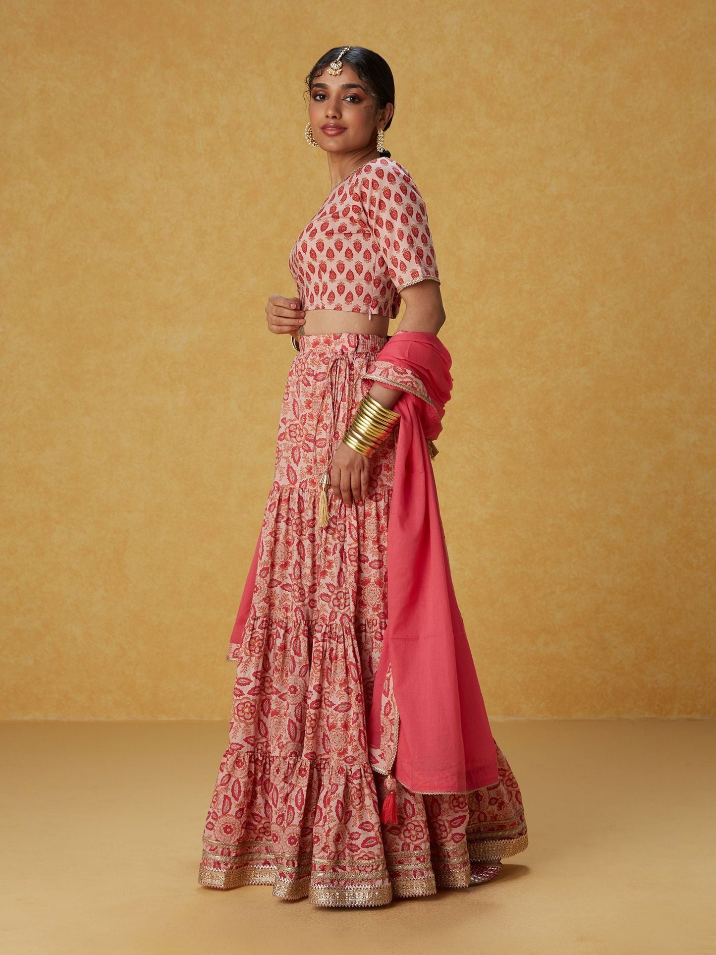 Likha Ghoomar Pink Printed Lehenga and Choli with Dupatta LIKLEH05 (Set of 3)