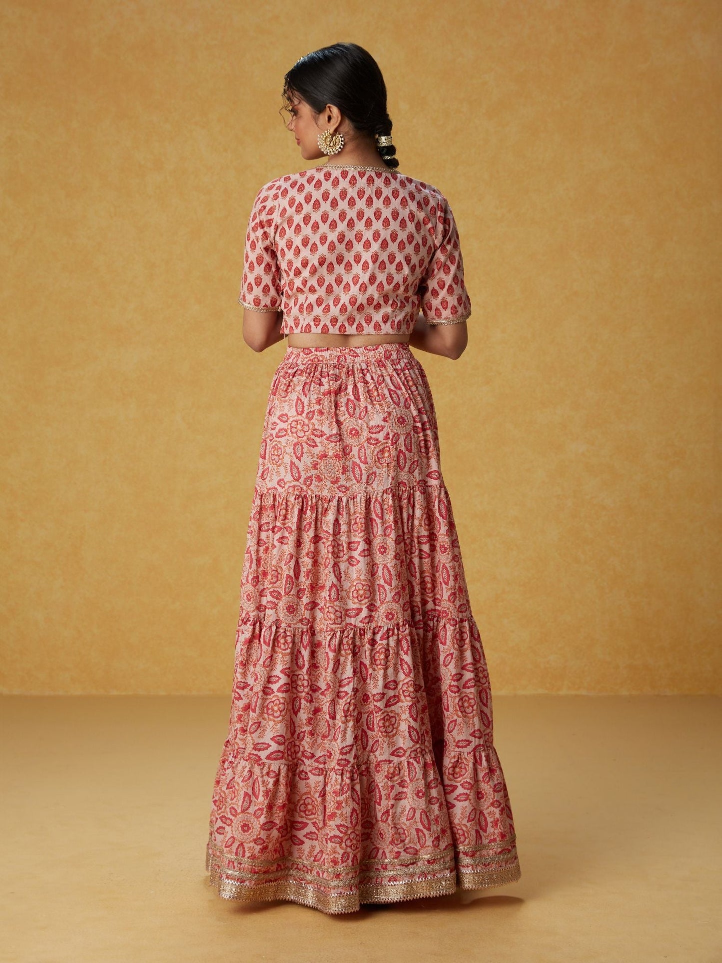 Likha Ghoomar Pink Printed Lehenga and Choli with Dupatta LIKLEH05 (Set of 3)