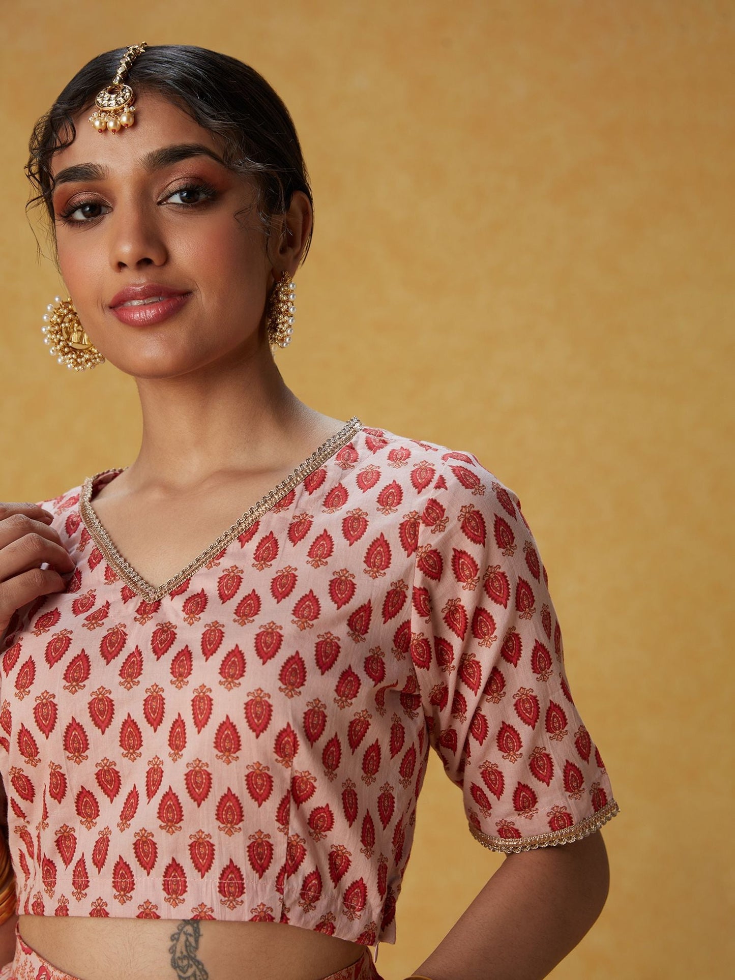 Likha Ghoomar Pink Printed Lehenga and Choli with Dupatta LIKLEH05 (Set of 3)