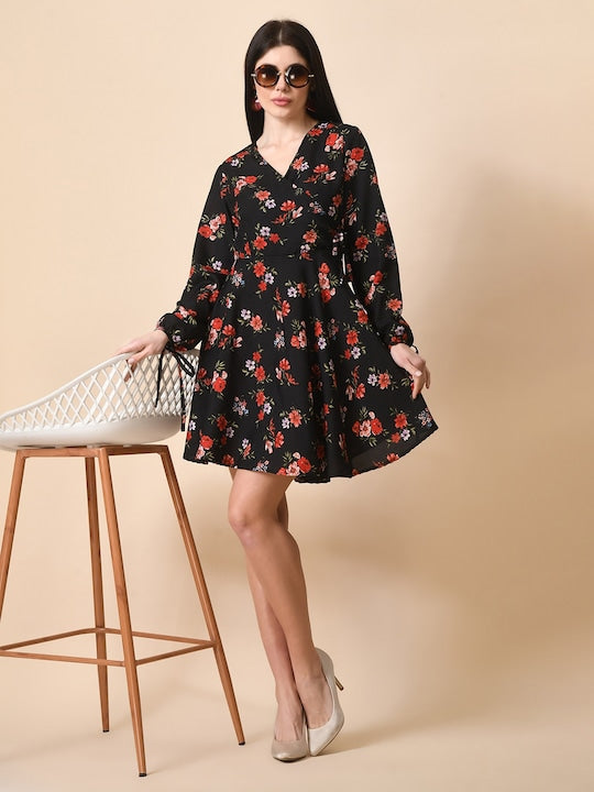 Here&now Floral Printed V-Neck Wrap Dress