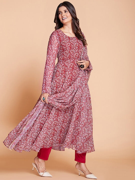 Fusionic Paisley Printed Anarkali Kurta with Trousers & With Dupatta