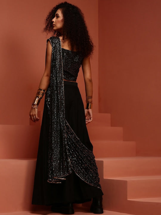 IMARA Embellished V-Neck Sleeveless Choli Gotta Patti With Lehenga and Embellished Dupatta