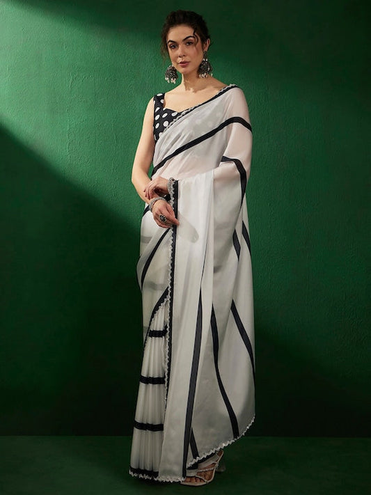 Sangria Striped Woven Design Beads and Stones Saree