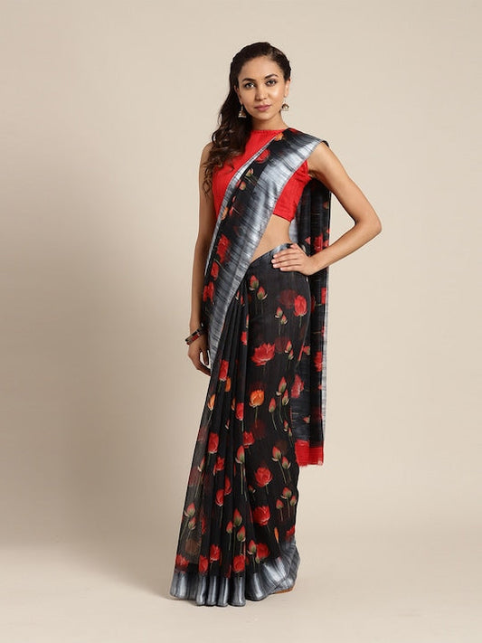 Saree mall Black & Red Floral Sarees