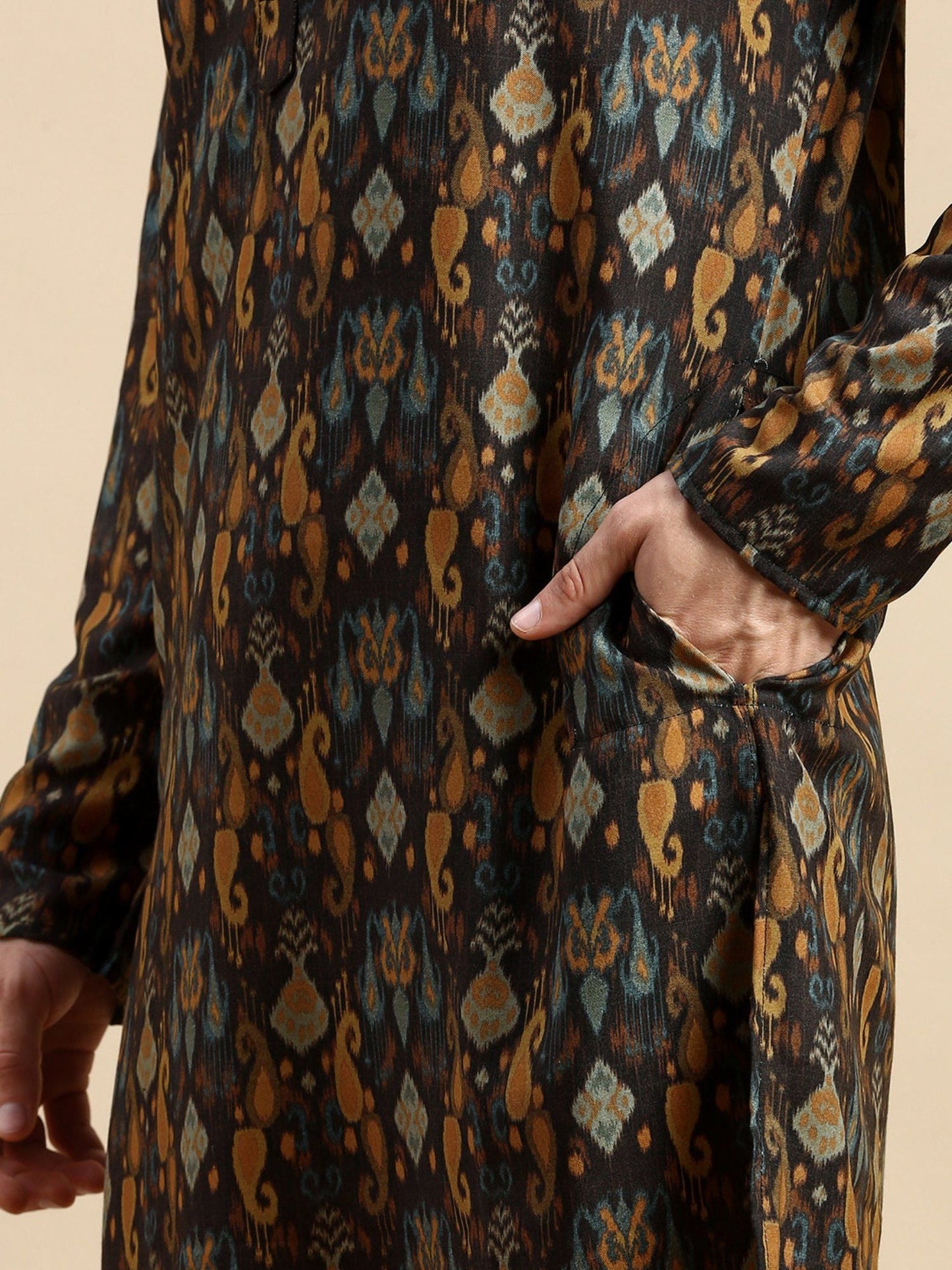 Amodh by Kisah Mens Brown Kurta Trousers (Set of 2)