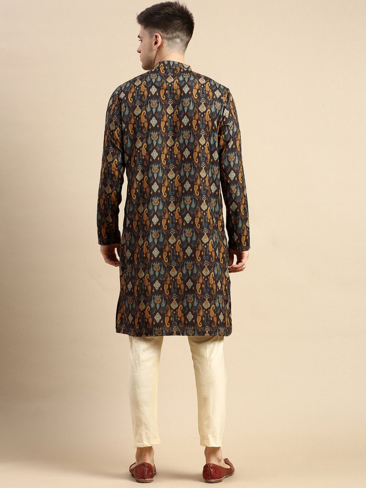 Amodh by Kisah Mens Brown Kurta Trousers (Set of 2)