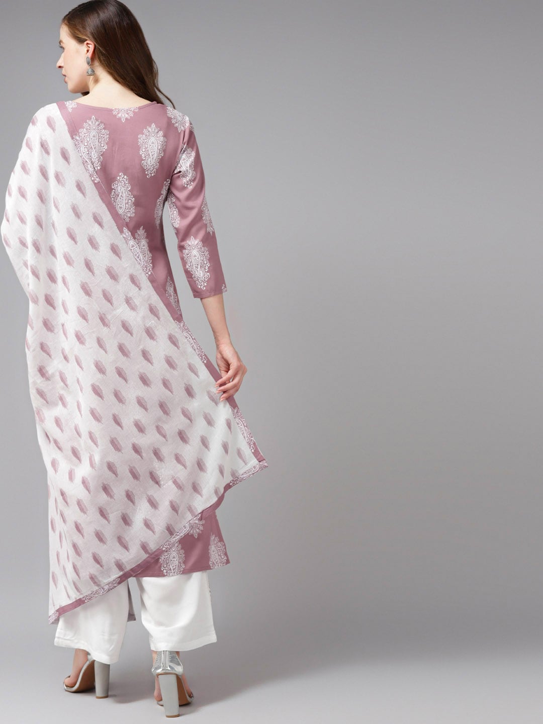 Yufta Women Mauve Ethnic Motifs Printed Regular Kurta with Palazzos & With Dupatta
