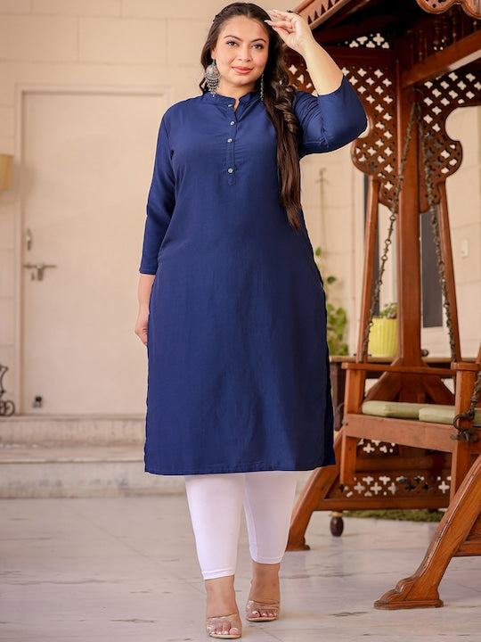 Yufta Plus Size Mandarin Collar Kurta