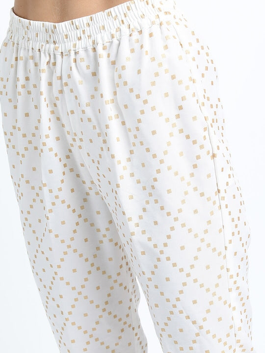 Vishudh Women Mauve Printed Straight Kurta with Trousers & With Dupatta