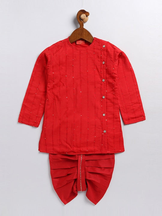 Vastramay Sishu Boys Embroidered Angrakha Sequinned Kurta with Dhoti Pants