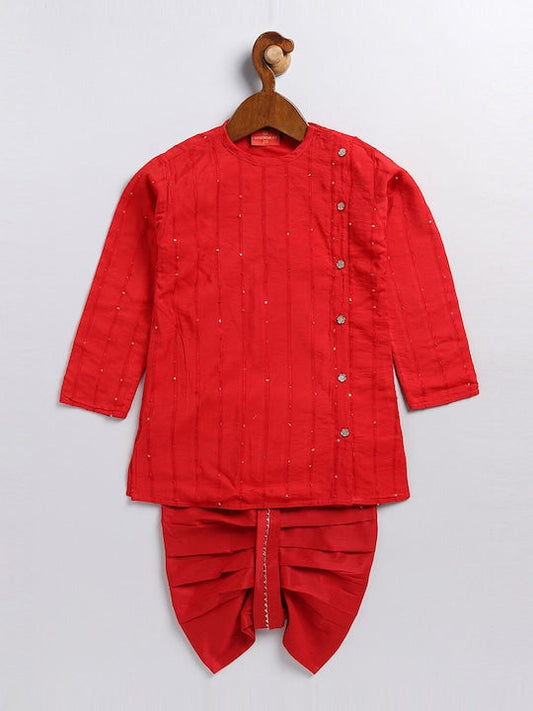 Vastramay Sishu Boys Embroidered Angrakha Sequinned Kurta with Dhoti Pants