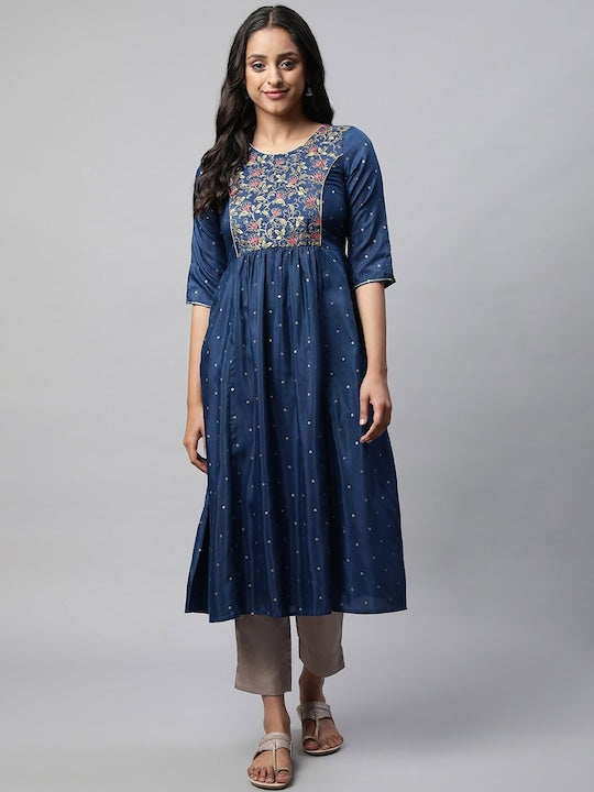 Aurelia Floral Eembroiderd Sequined Pleated A-Line Kurta