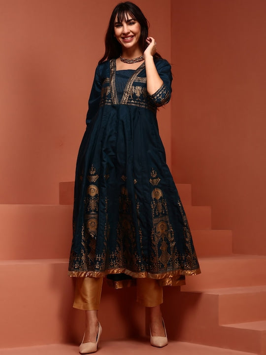 IMARA Ethnic Motifs Embroidered Square Neck Angrakha A-Line Kurta