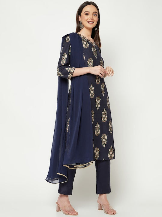 IMARA Floral Printed Embroidered Gotta Patti Regular Kurta with Trousers & Dupatta