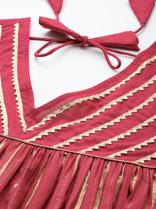 Here&now Women Striped Gotta Patti Empire Kurta