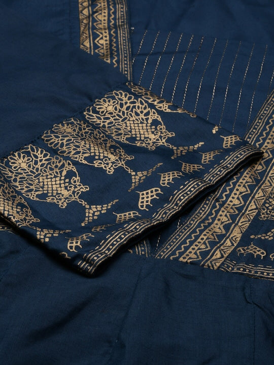 IMARA Ethnic Motifs Embroidered Square Neck Angrakha A-Line Kurta