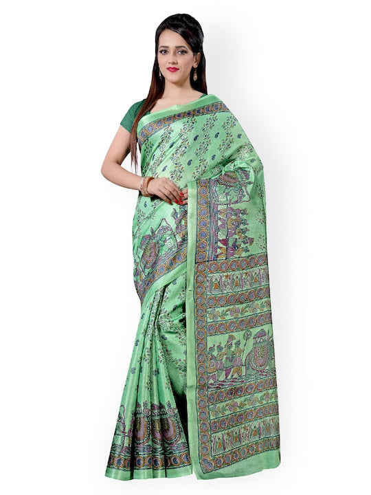 Saree mall Green Khadi Silk Printed Saree