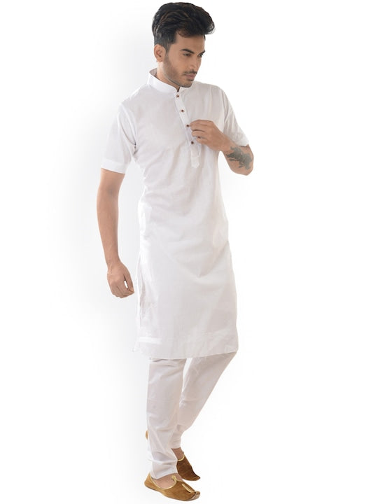 Deyann Men White Solid Straight Kurta