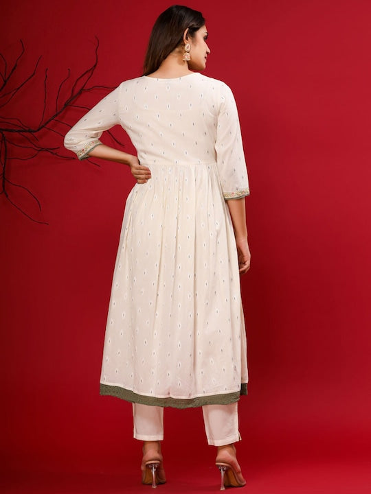 Readiprint Fashions Floral Embroidered Pure Cotton Kurta With Trousers & Dupatta