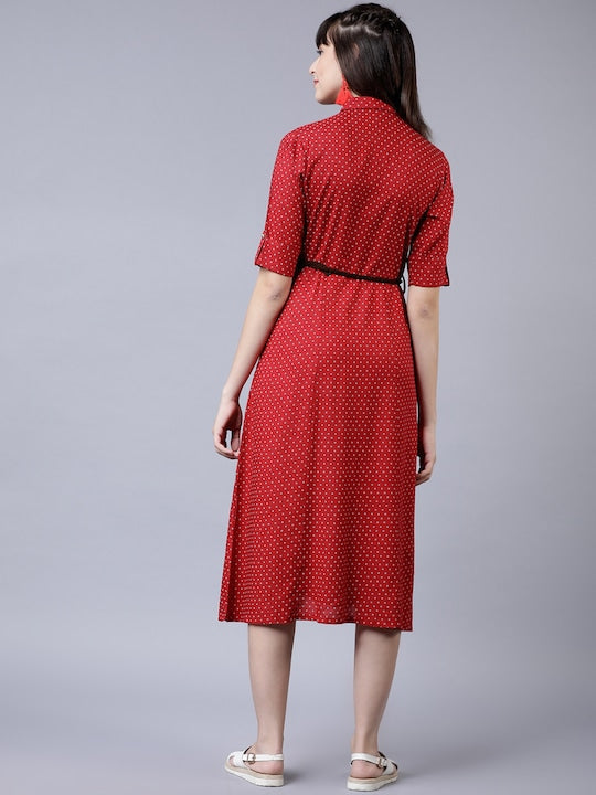 Vishudh Women Red & White Shirt Dress