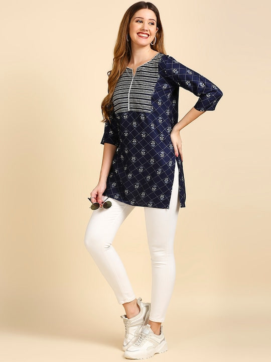 Anubhutee Women Navy Blue & White Printed Kurti