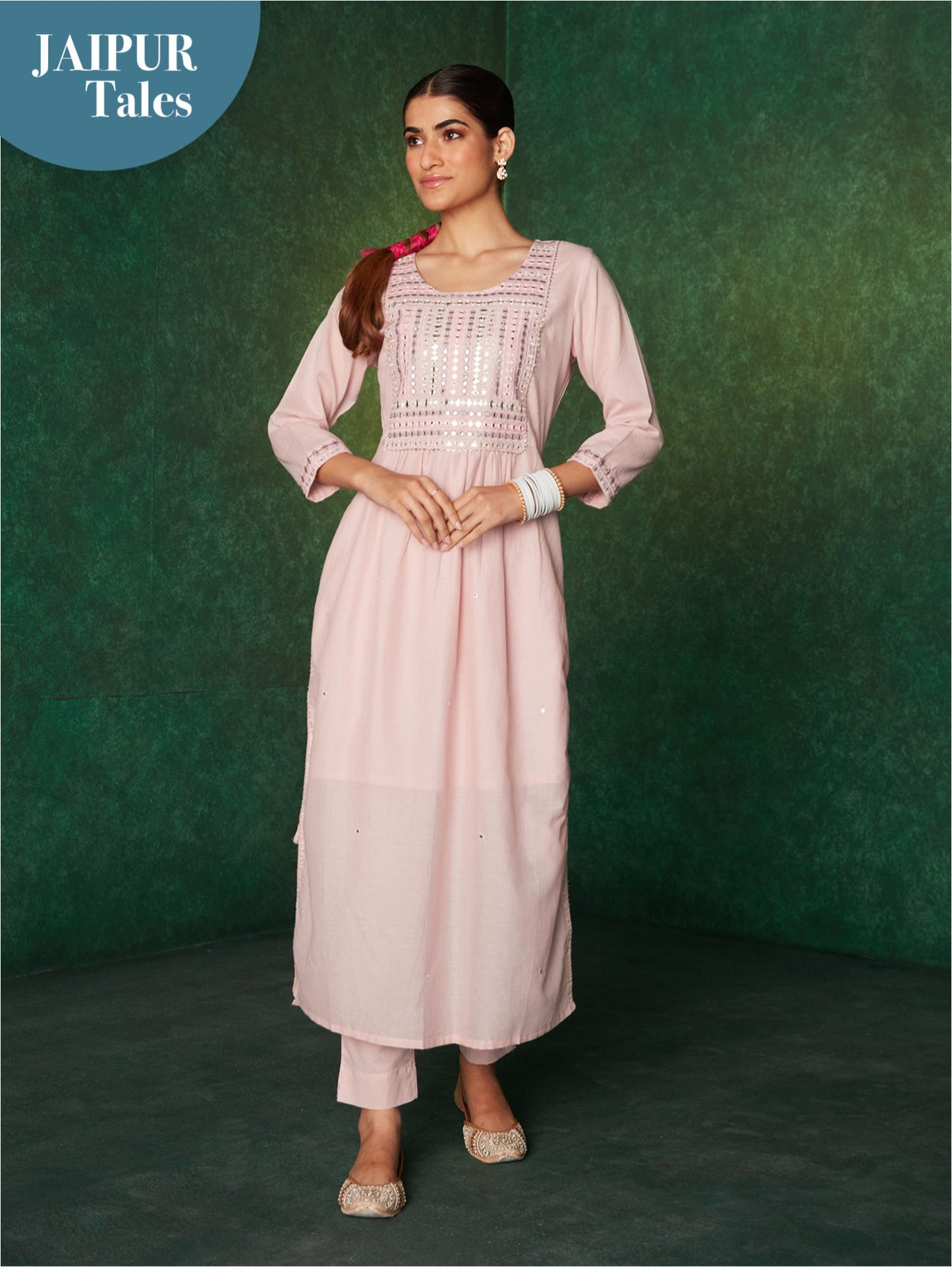 Likha Inayat Purple Jaipuri Printed Naira Cut Anarkali Co-ord Set LIKSKD145 (Set of 2) - L