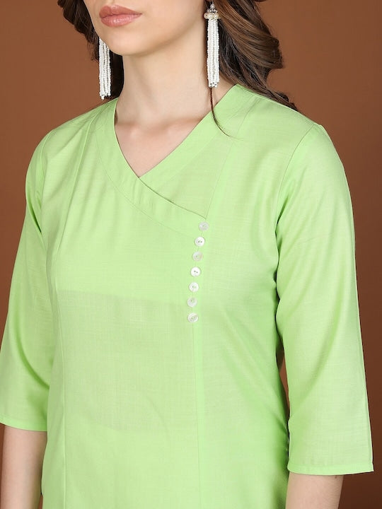 Vishudh Green V-Neck Angrakha A-Line Kurta