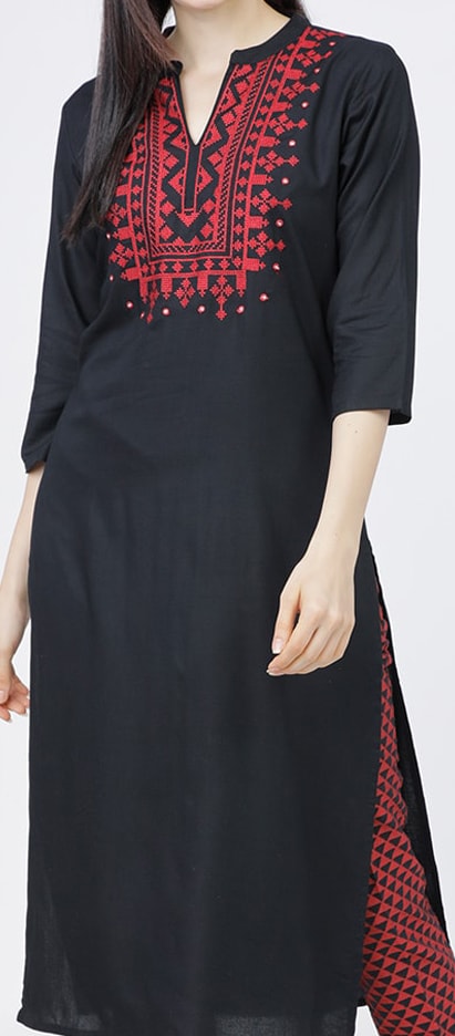 Vishudh Women Black & Red Yoke Design Kurta