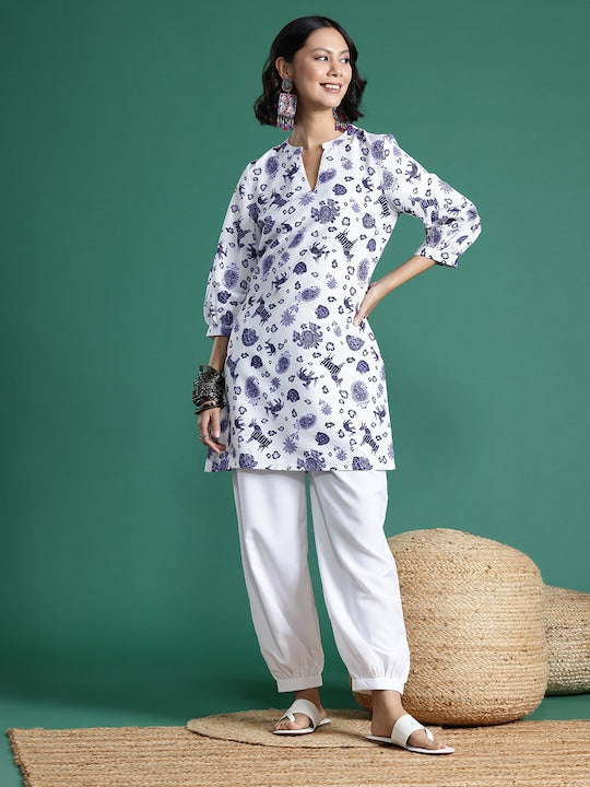 Sangria Ethnic Motifs Printed Puff Sleeves Kurta with Salwar