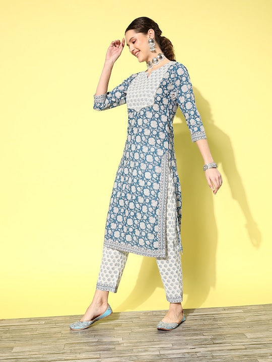 Yufta Ethnic Motifs Printed Gotta Patti Pure Cotton Kurta With Trousers & With Dupatta