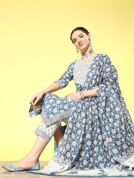 Yufta Ethnic Motifs Printed Gotta Patti Pure Cotton Kurta With Trousers & With Dupatta