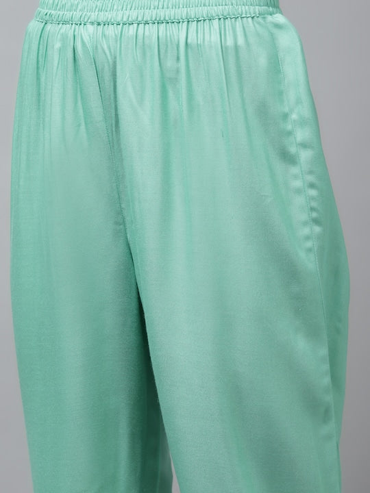 Yufta Women Sea Green Ethnic Motifs Gotta Patti Kurta with Trousers & With Dupatta