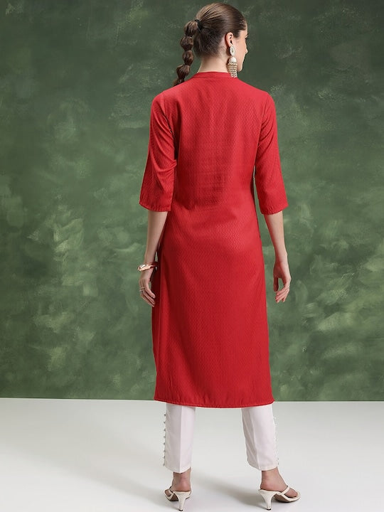 Vishudh Chevron Printed Band Collar Straight Kurta