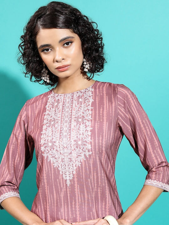 Vishudh Brown Abstract Printed Straight Kurta