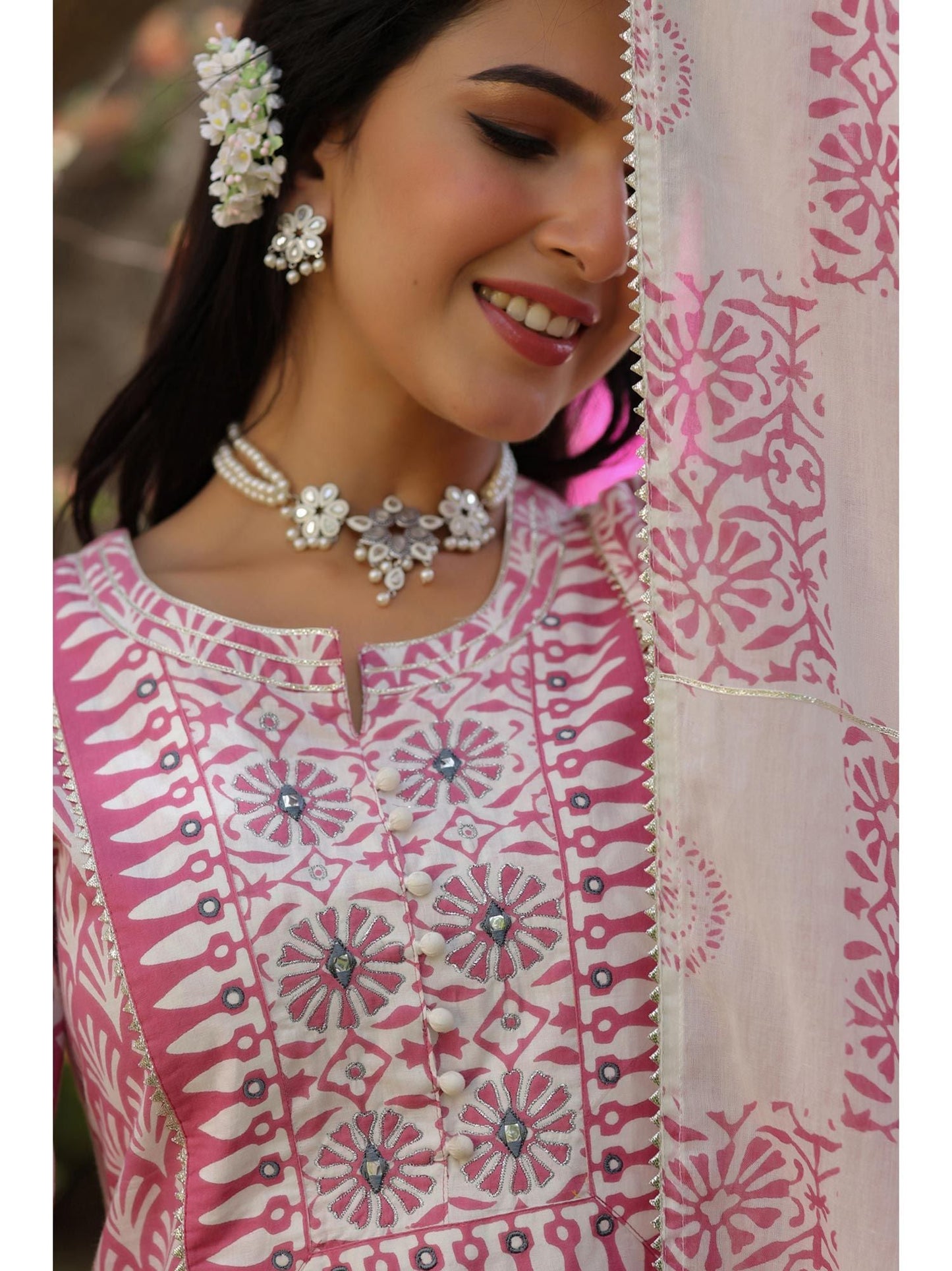 PIROH Womens Floral Print Kurta Pant Dupatta Set (Set of 3)