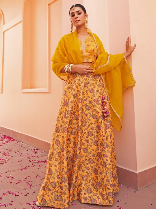 Janasya Ethnic Motifs Printed Ready to Wear Lehenga & Blouse With Dupatta