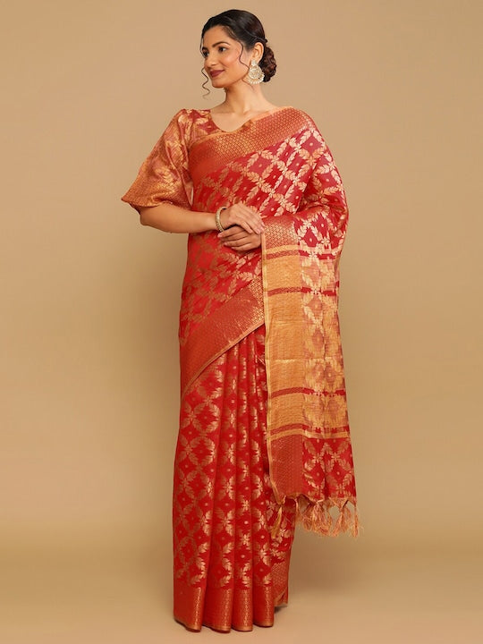 Satrani Ethnic Motif Woven Design Silk Cotton Fusion Saree