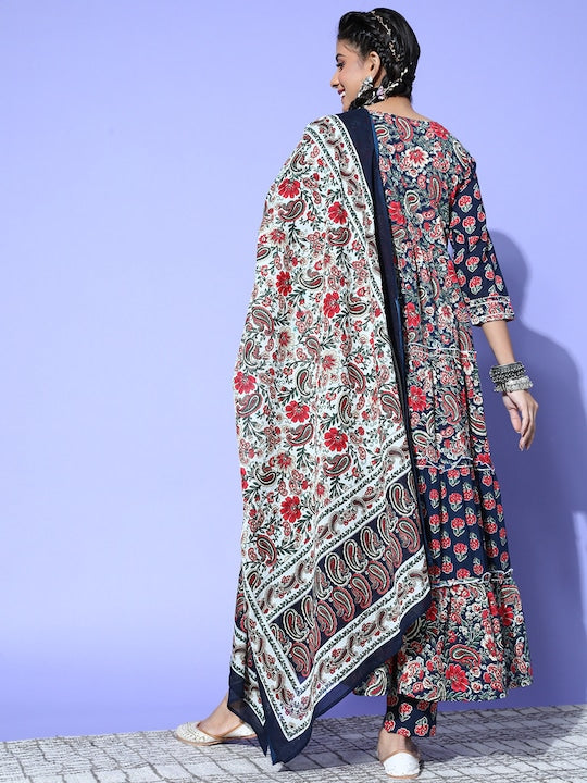 Yufta Women Ethnic Motifs Pure Cotton Print Parade Kurta Set