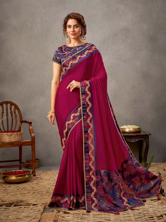 Odette Magenta Silk Georgette Saree with Unstitched Blouse