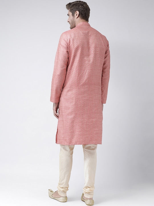Deyann Men Pink Woven Design Straight Kurta