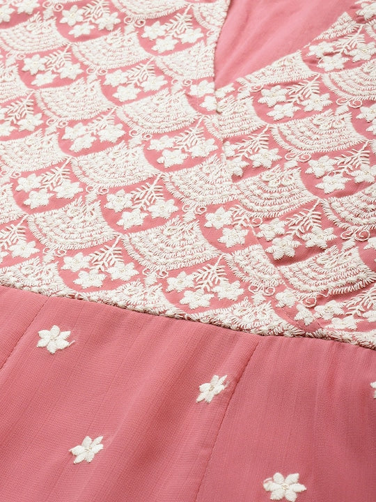 House of Pataudi Women Pink Ethnic Motifs Embroidered Jashn Kurta