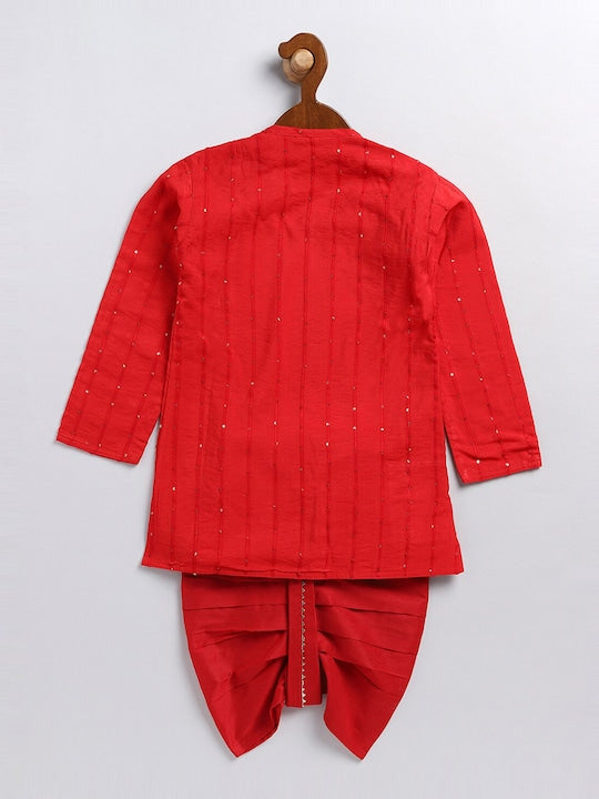 Vastramay Sishu Boys Embroidered Angrakha Sequinned Kurta with Dhoti Pants