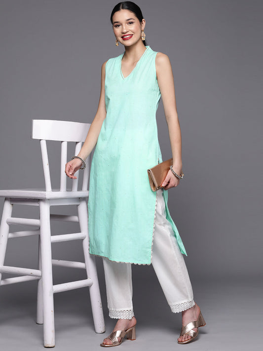 Ahalyaa Womens Summer Blue Pure Cotton Printed Kurtas