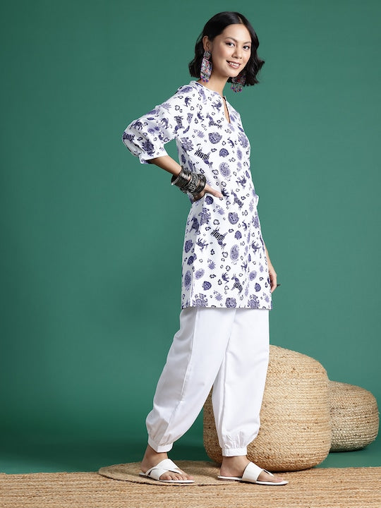 Sangria Ethnic Motifs Printed Puff Sleeves Kurta with Salwar